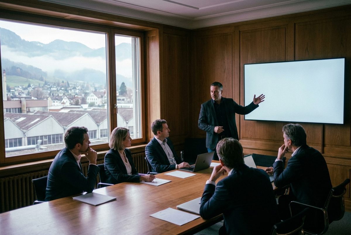 Security lead presenting to the management of an industrial company